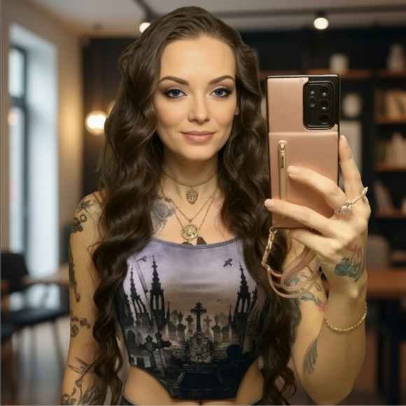 Widow ✦ Gothic Corset Graveyard Print ✦ Lace-Up Back w/ Side Zip Sculpting S NWT - Picture 6 of 8